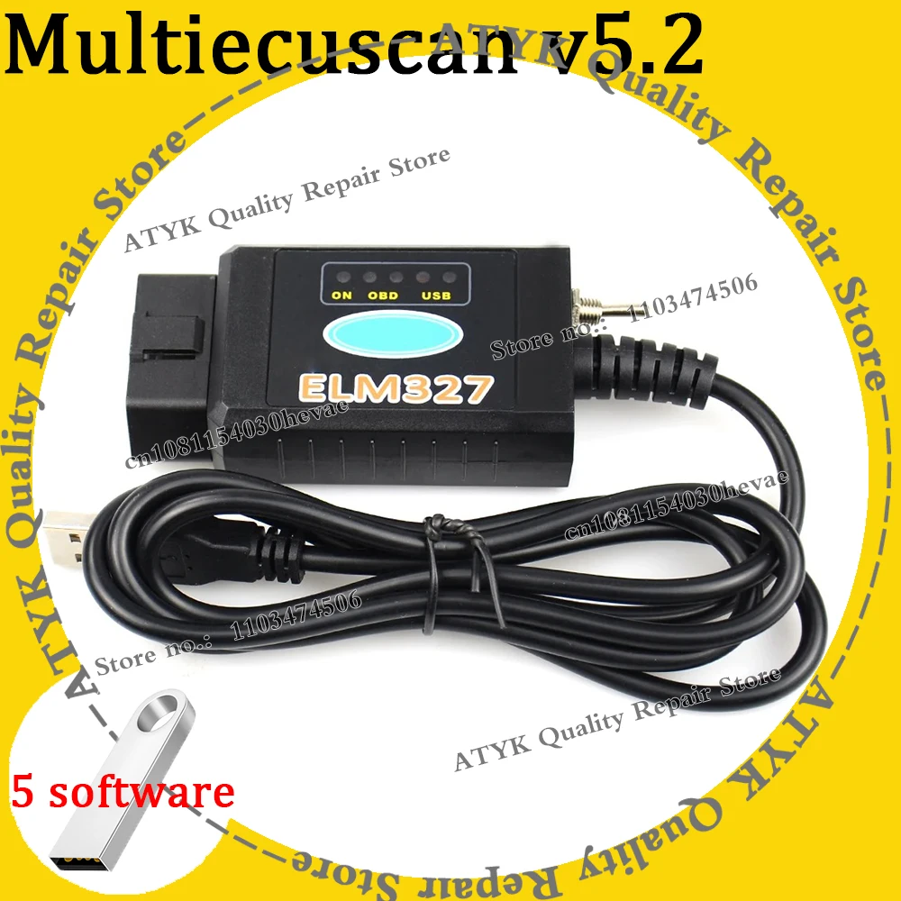 Многофункциональный сканер Multiecuscan 5.2 ELM327 V1.5 PIC18F25K80 CH340 с USB-интерфейсом OBD2 для диагностики Ford Forscan, 5 программных модулей