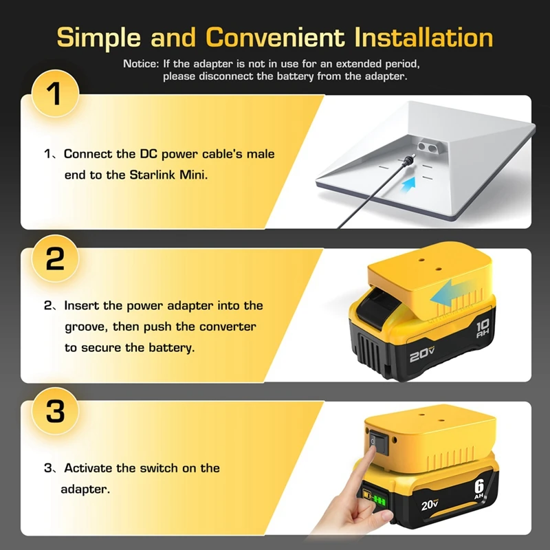 For Starlink Mini Power Cable 2M For Dewalt Battery Charger Adapter To DC Power DCB-18V/20V Cable Cord Plug