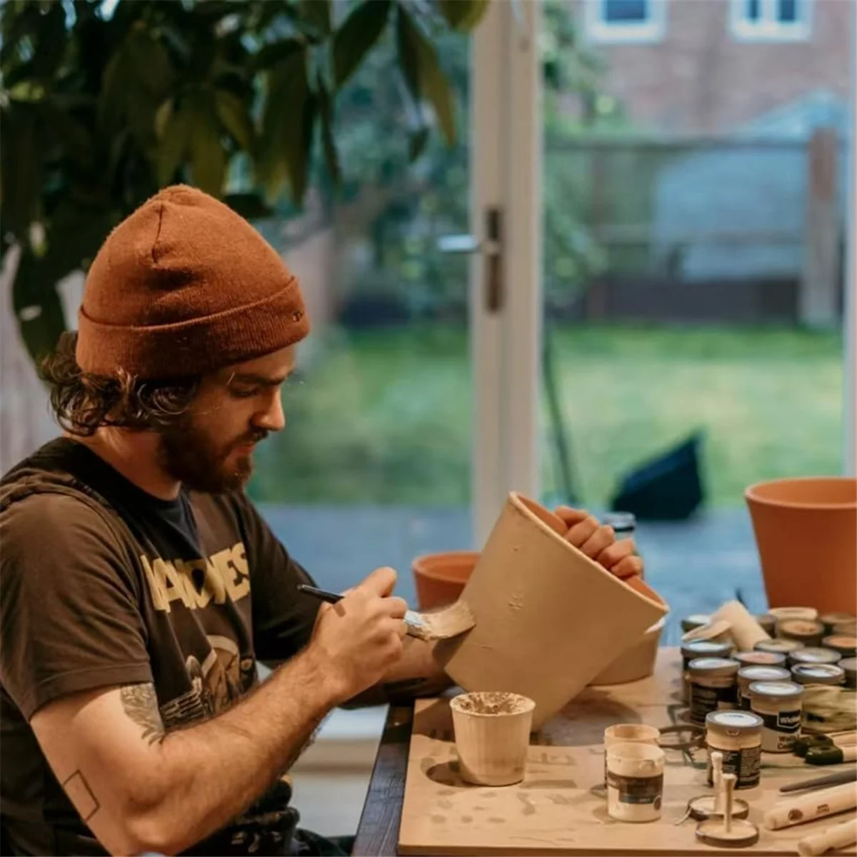 A97TMop แปรงสําหรับภาพวาดอะคริลิค,10 PCS แปรงเคลือบสําหรับเครื่องปั้นดินเผา Goat Hair Blend Mop ชุดแปรงสําหรับเครื่องปั้นดินเผาสีอะคริลิค