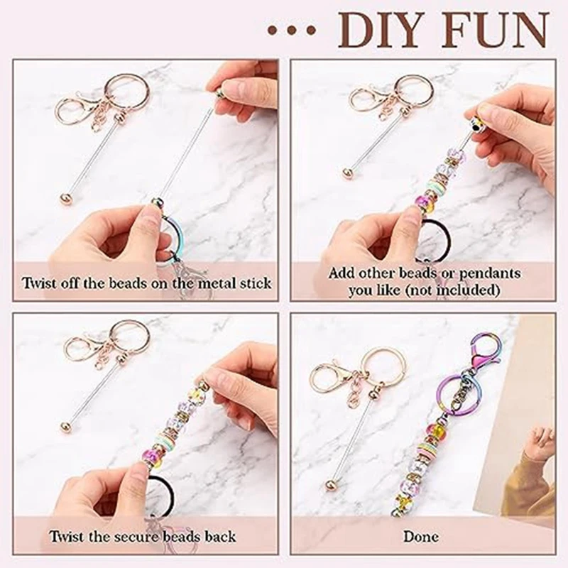 24Pcs Beaded Keychains Bulk Beads DIY Blank Keychains Metal Beaded Keychains For Beaded Keychain Crafts Durable Easy Install