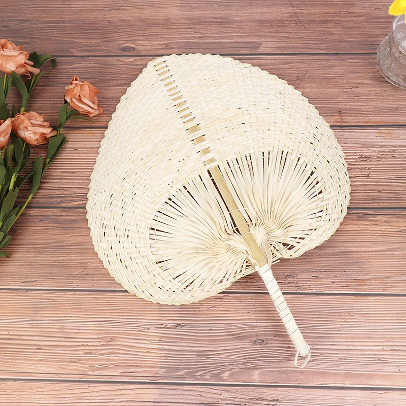 Chinese Style Handmade Palm Leaf Woven Hand Heart Shaped Mosquito Repellent Fans