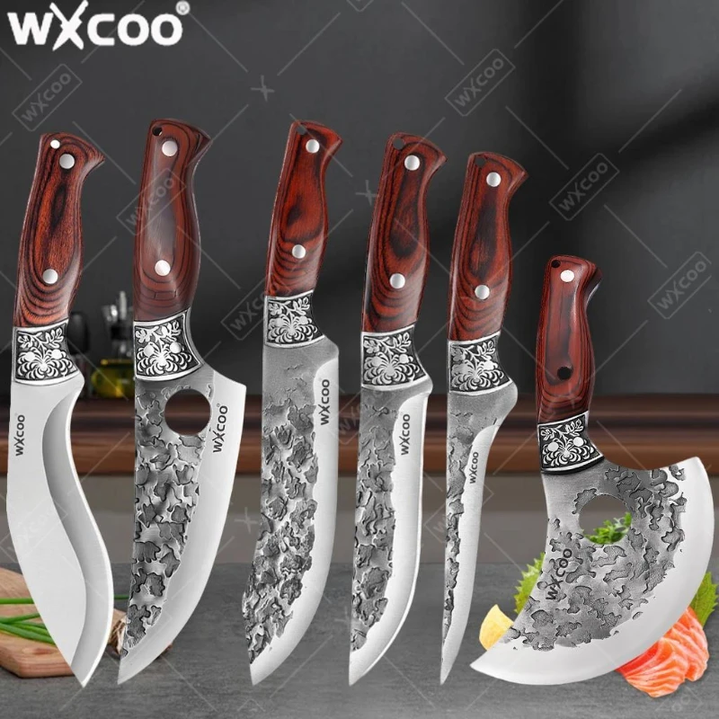 

WXCOO Кухонный нож для обвалки Нож мясника Нож для резки мяса Нож для стейка Нож для нарезки фруктов Барбекю Приготовление пищи Нержавеющая сталь Деревянная ручка