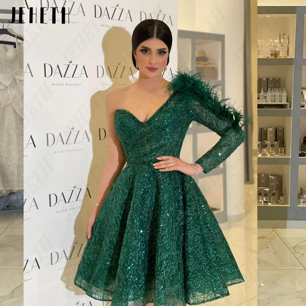 Jeheth moderne bleu marine vert robe de soirée une parole épaule V - cou robe de bal Dubaï a - ligne aGuitar Hcondamned-Robe de Soirée Moderne Vert Marine, Col en V, Bal de Promo, What Dubai, Ligne A, Tulle avec Perles