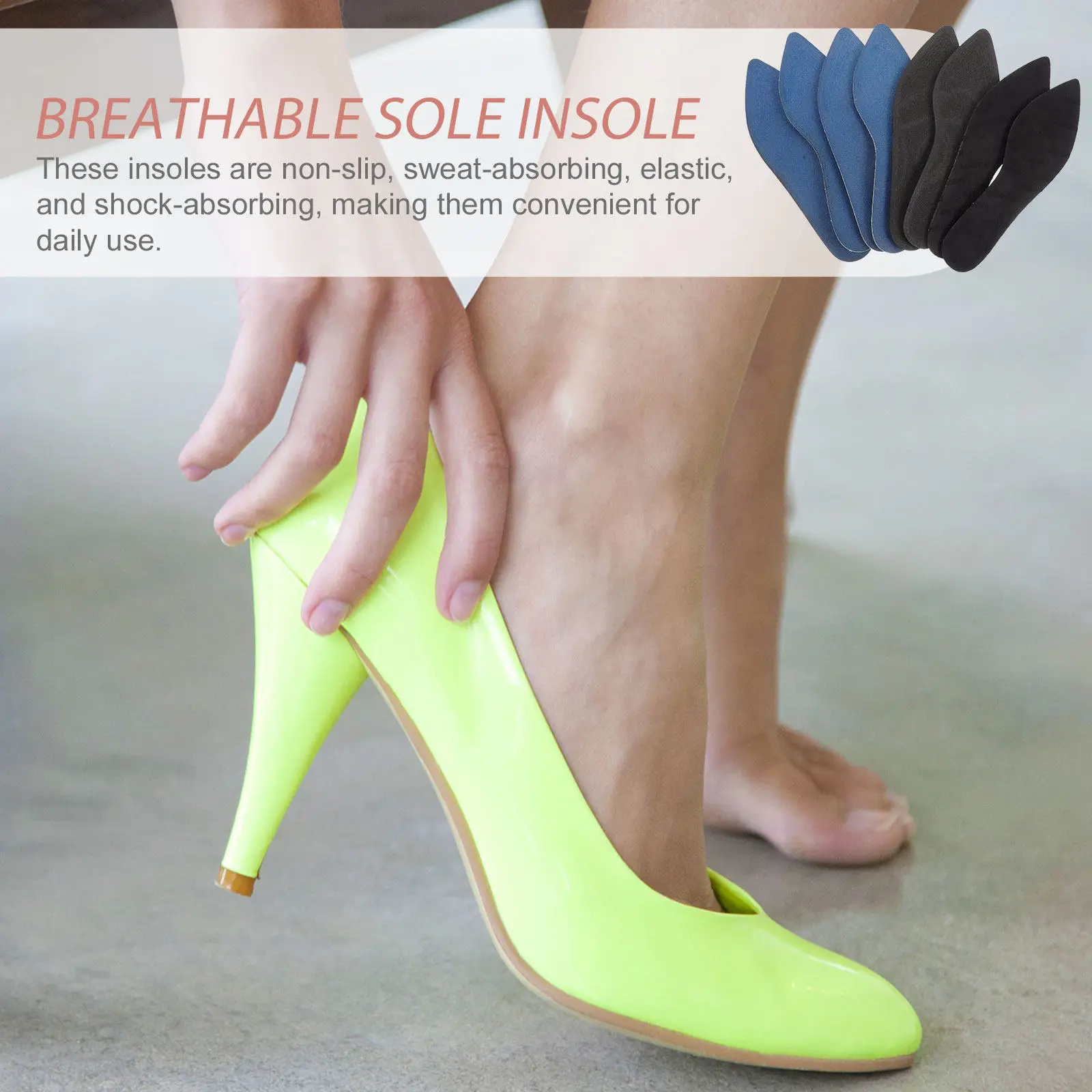 

4 пары женских стельок для обуви: дышащие, для высоких каблуков, мягкие, из пеноматериала, с противоскользящим покрытием