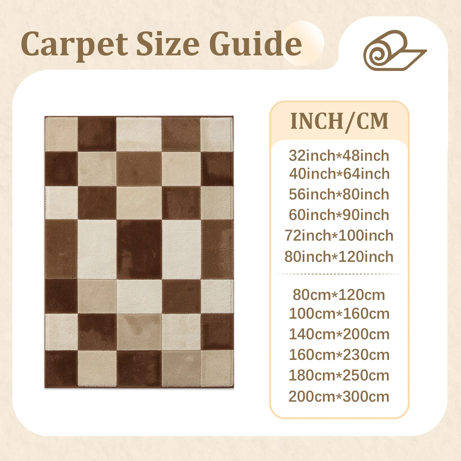 Checkered Brown Beige Velvet Area Rug, Soft Plush Machine Washable Rug for Living Room, Bedroom, Entryway and Hallway, Ideal for Halloween, Thanksgiving, Black Friday, Cyber Monday, Christmas & New Year Home Decor