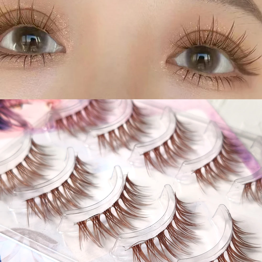 Brown Colors 5 Pairs V Shape 3D Eyelashes Cirsscross Fasle Eye Lashes Natural Eyelash Extension Handmade Clea Stem Reusable