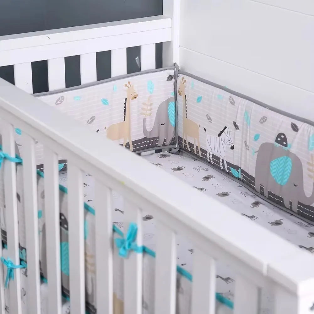 

5Piece Crib Fence Safety Baby Bed Bumper Crib Guard Rail Crib Around Protector Room Decor For 130*70cm (4Bumpers+Crib Sheet)