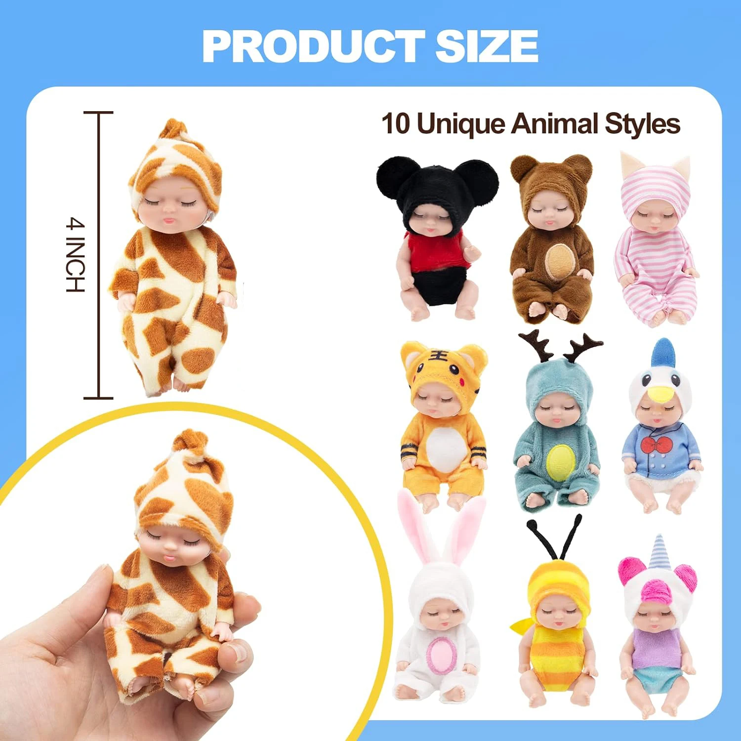 Mini Poupées Réalistes Bébé Reborn, Bébés Minuscules Lavables avec Vêtements Animaux, Cadeaux Mignons Bébé Alive Butter, 4 ", 10 Pcs