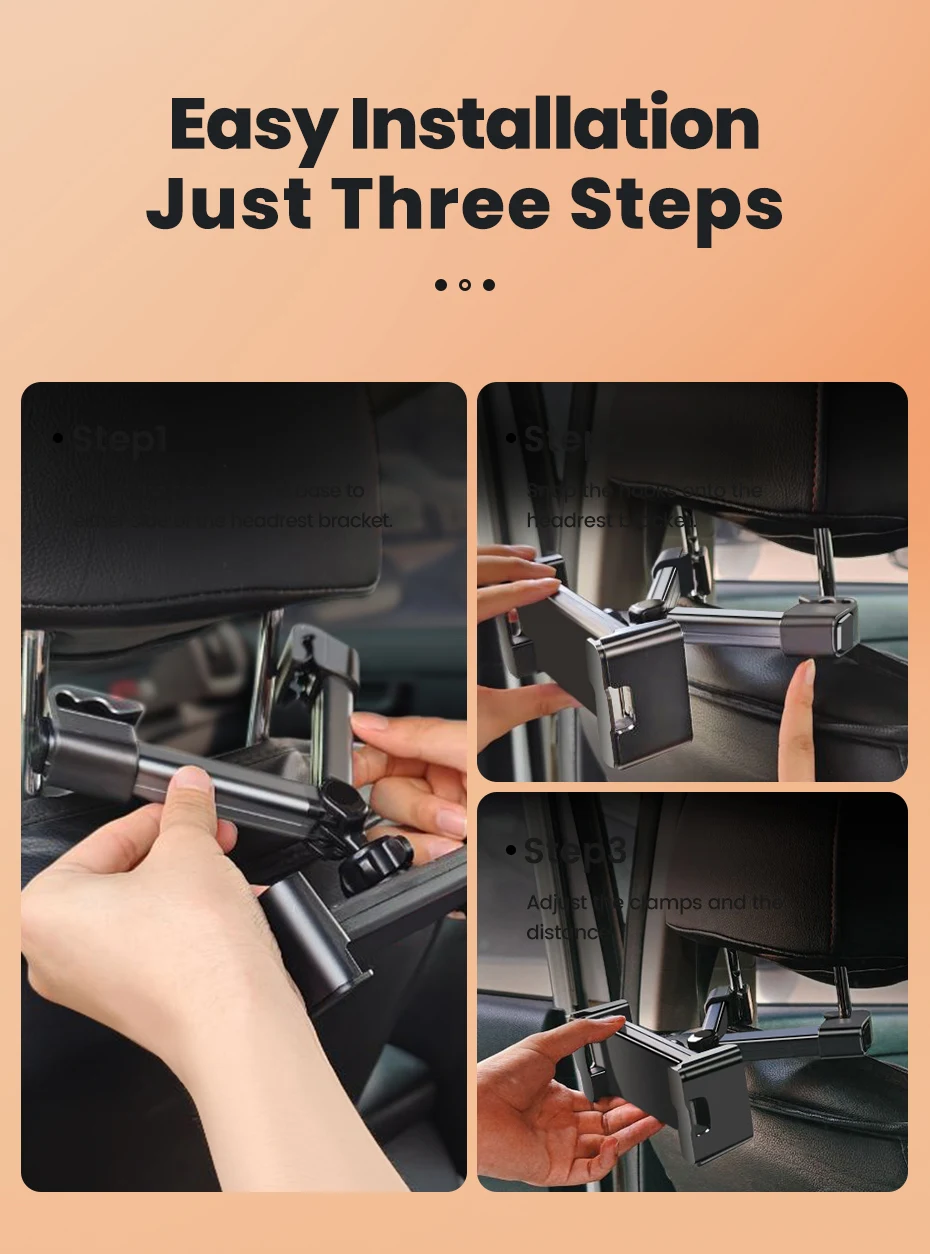 Toocki 360 ° Auto-Rücksitz-Handyhalterung mit Gleitschienen-Design, Tablet-Ständer für Kopfstützenmontage, 4,7-12,9 Zoll – Detail 10