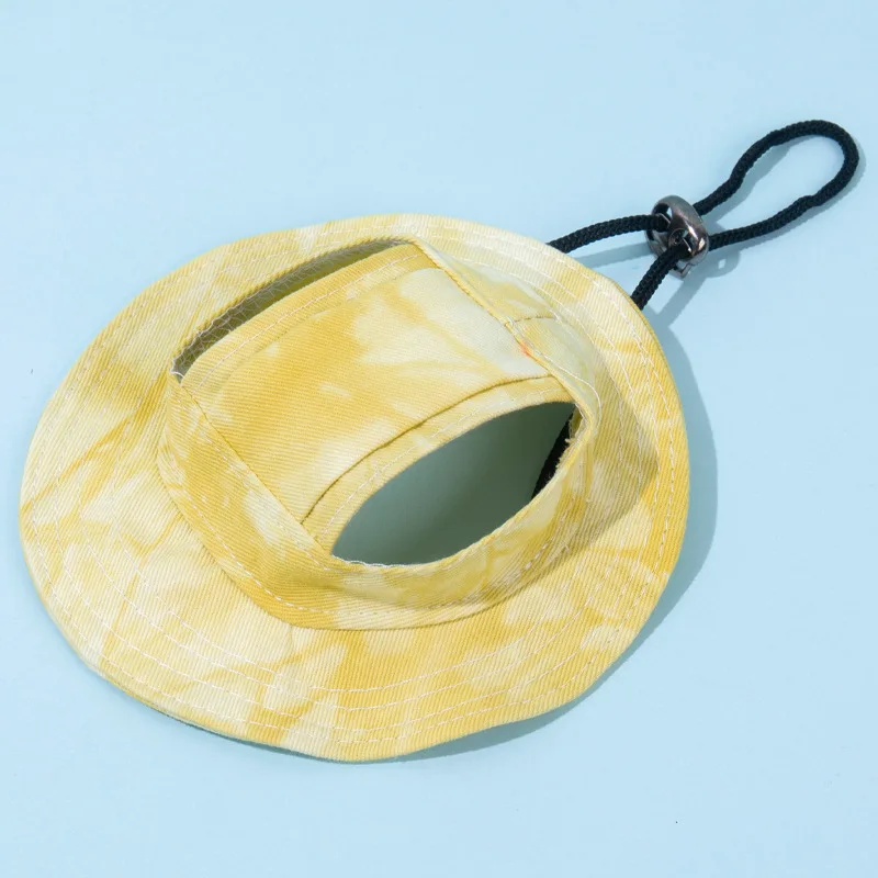 Summer Pet Sun Hat for Cat Dog with Adjustable Strap Breathable Mesh Bucket Hat for Outdoor Activity Ear-Friendly Design