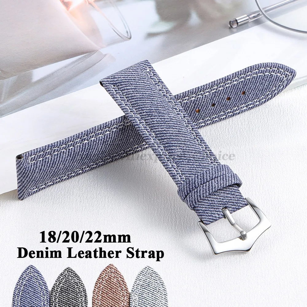 18/20 mm 22 mm Denim-Muster Nylon-Uhrenarmband für Samsung Galaxy Watch 7, 6, 5, 4, 40/44 mm Lederarmband für Seiko Herren Damen Armband