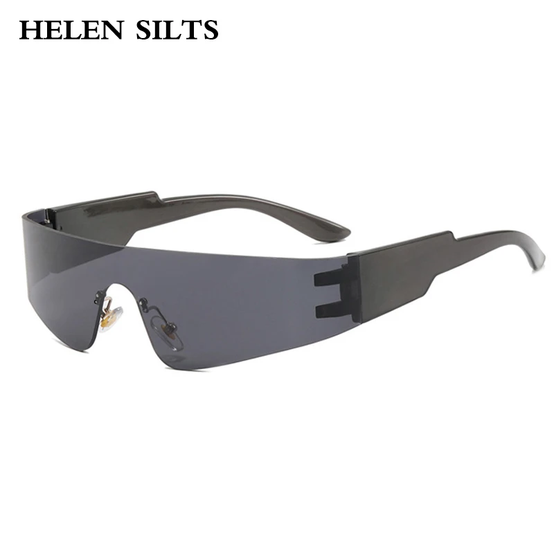 

Y2K Rimless Brand Designer Sunglasses Women For Men One Piece Trending Luxury Sun Glasses Rivet Steampunk Goggle UV400