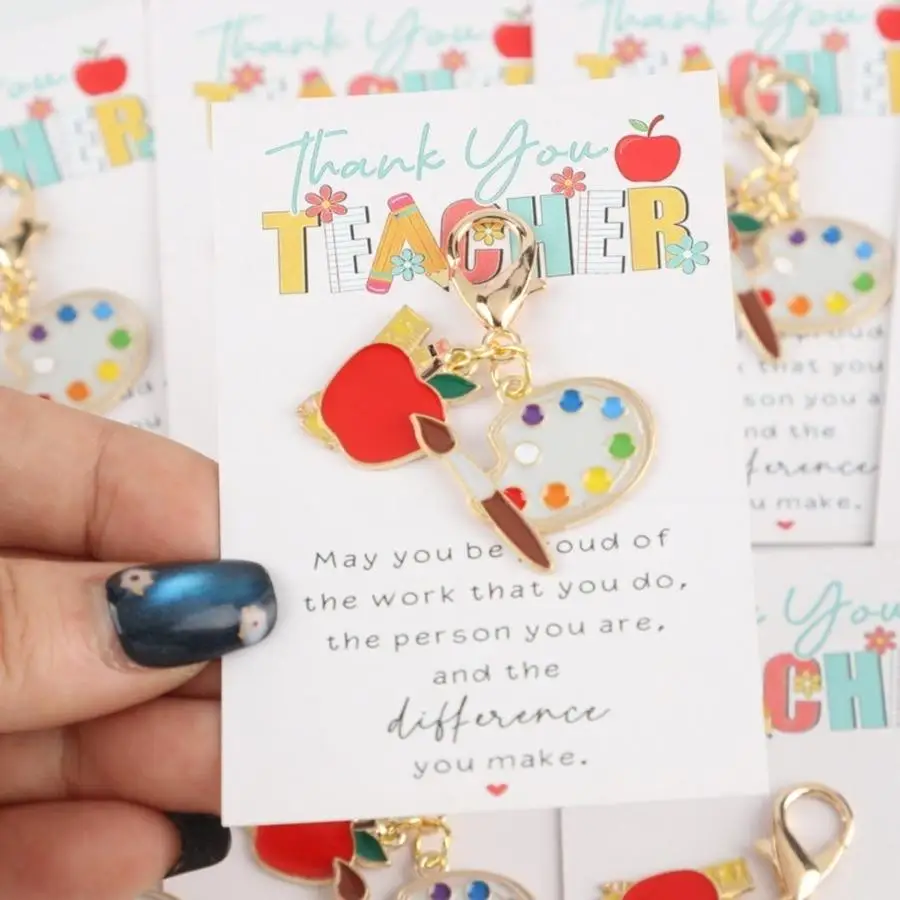 1/5/10/20/50/100pcs 2D Flat, s 2D Teacher's Day Series Apple Keychain Set, Comes with a Happy Teacher's Day Card That Can Be Hun