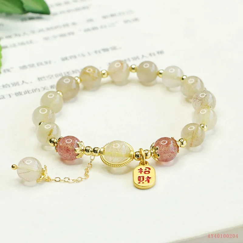 

Браслет из натурального блонд-кристалла, браслет из клубничного кристалла, ювелирные украшения, женские украшения