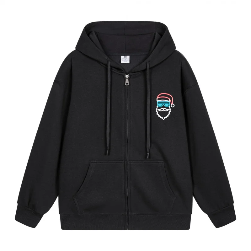 

Men's Zip-Up Hoodie Black Hoodie Black Hoodie With Red And Blue Beard Design Christmas in 2025 Festive Print