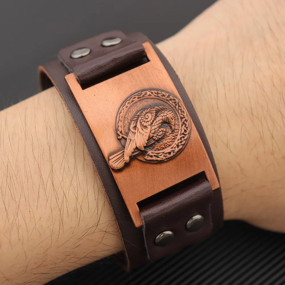 Vintage Nordic Rune Viking Crow Bracelet Charming Men\'s Leather Bracelet New Fashion Hip Hop Punk Jewelry Accessories Party Gift