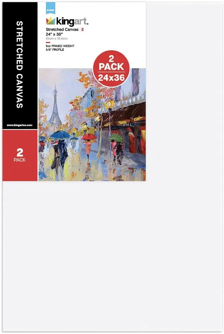 

Large White 24x36 Inch Stretched Canvas, Pack of 2, Gesso Primed - 100% Cotton Rectangular Canvases for Oil and Acrylic Painting