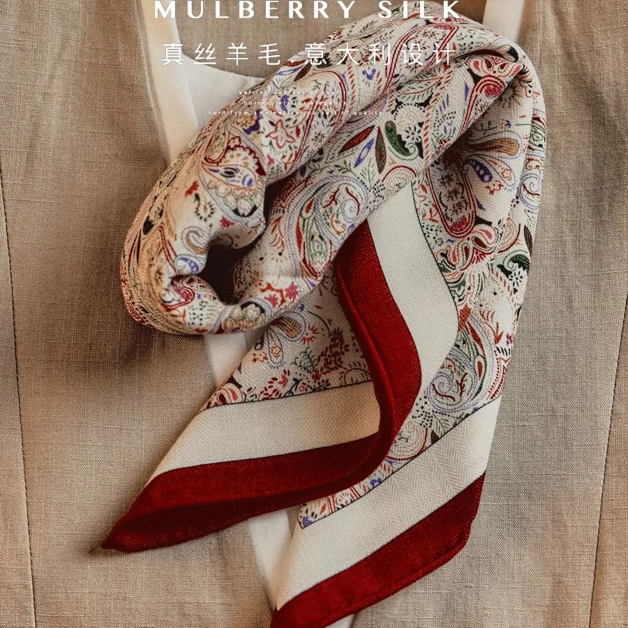 Silk Wool Scarves Woman High-End Luxury Accesories Fall Winter Handkerchiefs Shawl for Bag Fashion Designer Woman Neck Scarf