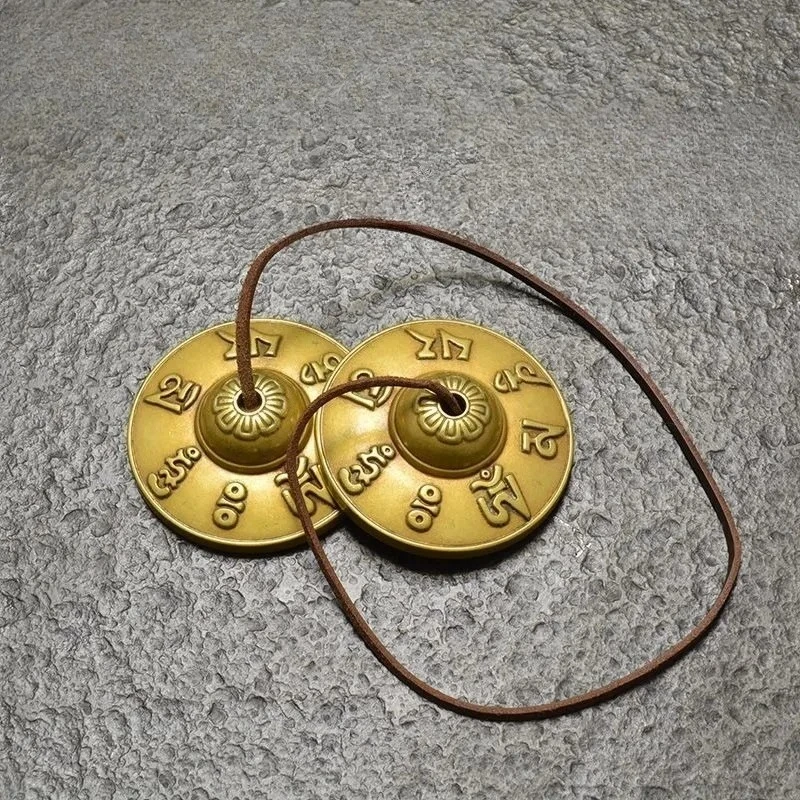 Vintage Tingsha Cymbal Engraved Six Word Mantra Portable Tibetan Dharma Instrument For Yoga Mindfulness Spiritual Sound Healing