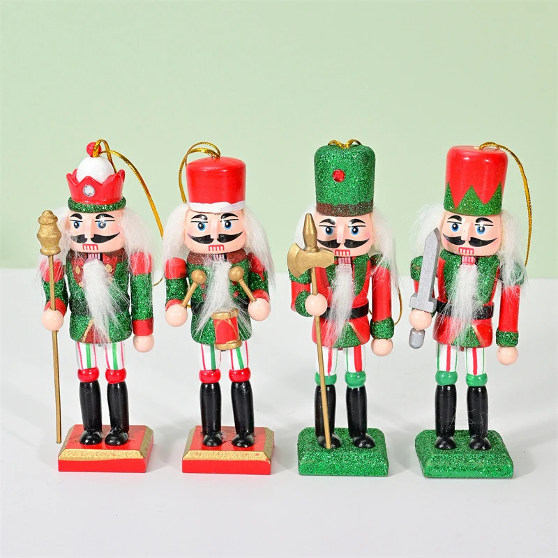 12.5cm Christmas Colors Wooden Nutcracker Soldier Nutcracker Playing Band Dolls Desktop Crafts Ornaments