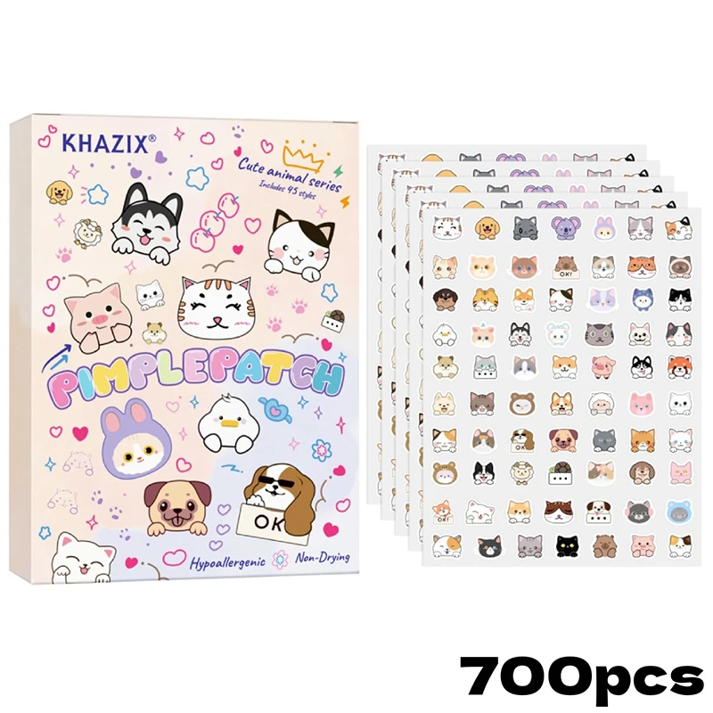 700pcs Cartoon Themed Cat Dog Shapes Acne Patches Gentle Non Irritating Waterproof Breathable For Daily Facial Use Pimple Sticke
