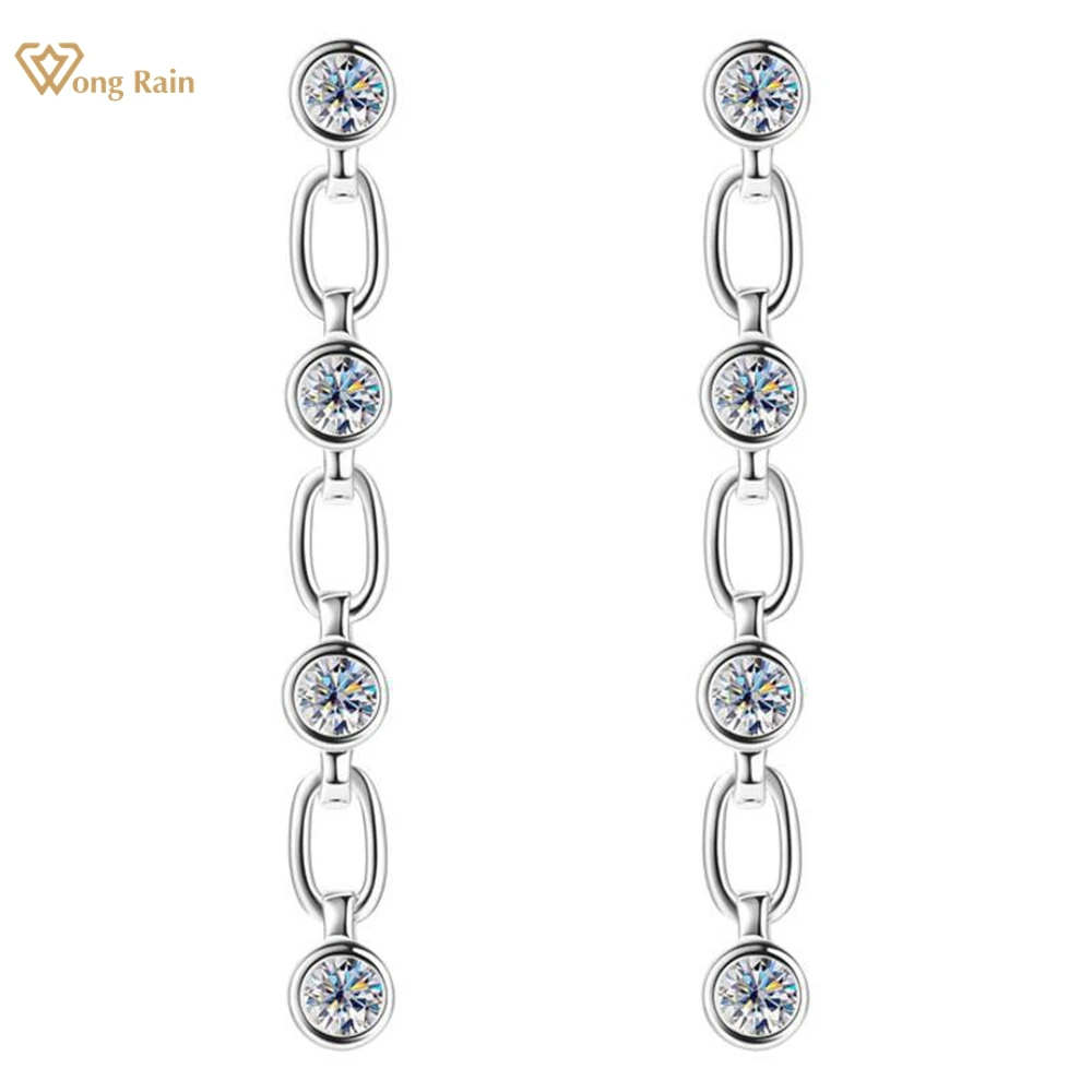 Wong Rain 18K Gold Plated 925 Sterling Silver VVS1 3EX D 3 MM Real Moissanite Diamonds Tassel Drop Earrings Studs Fine Jewelry