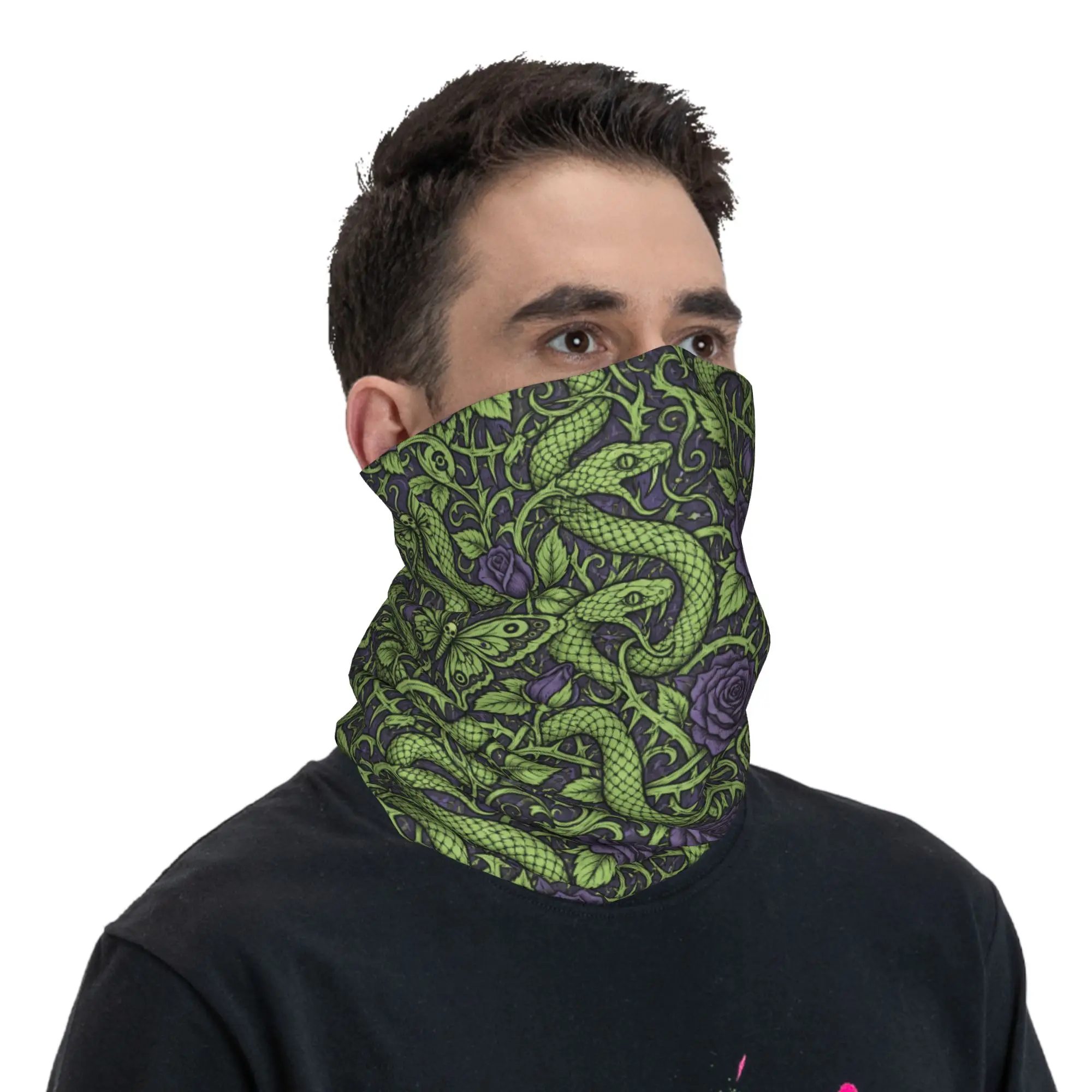 Gothic Snake Rose Butterfly Print Bandana  Vintage Balaclava Autumn  Fishing Dustproof Cycling Mask Breathable Face Cover Mask