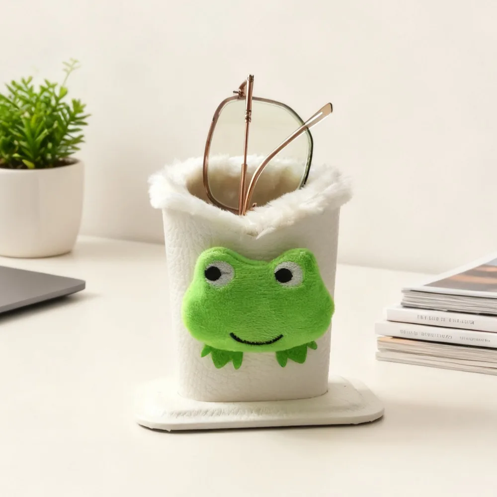 Cute PU Leather Eyeglass Holders Cartoon Lined Eyeglass Stand Space-Saving Multi-Functional Sunglass Holder Desk Organizer