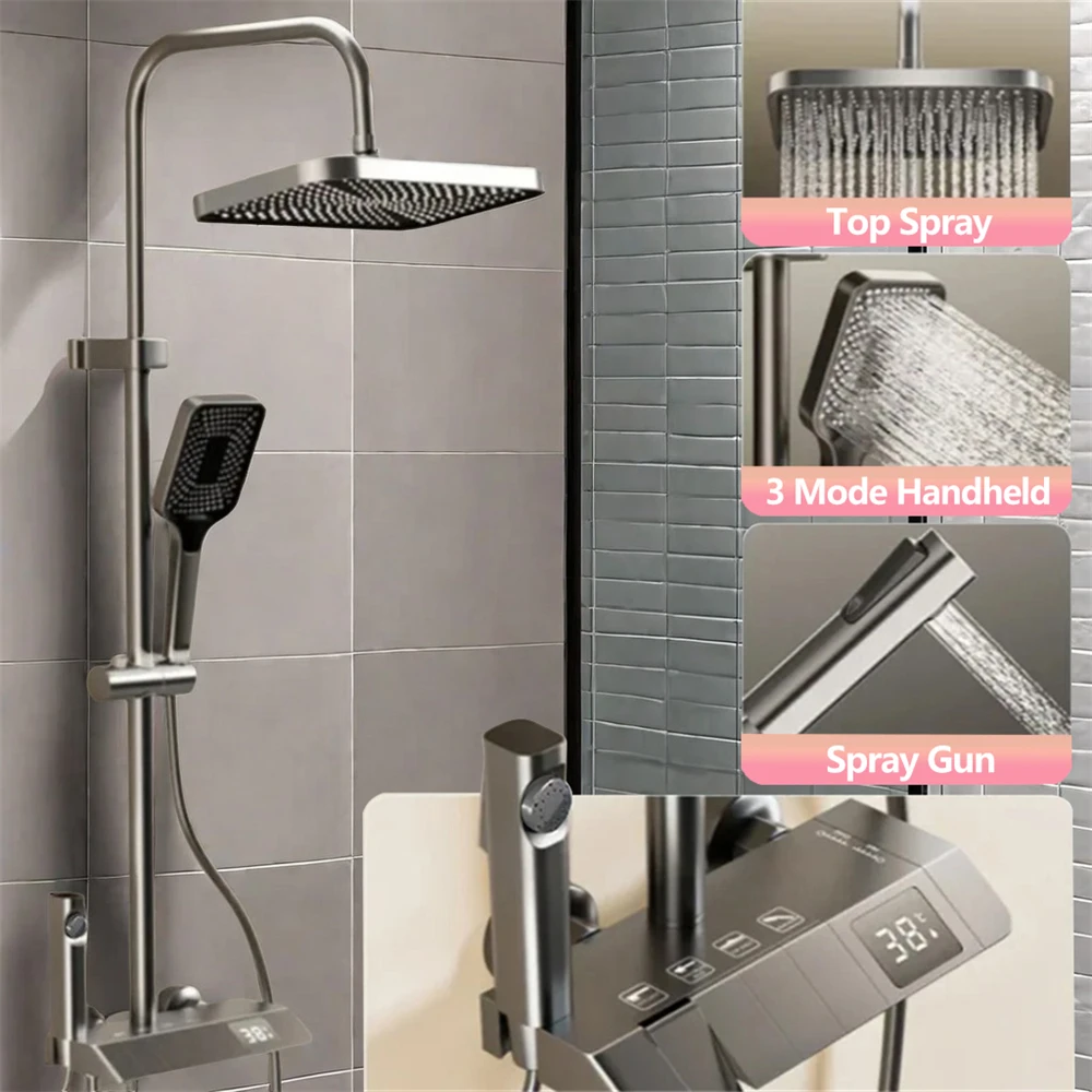 1 Piece Wall Mounted Bathroom Shower Set Multifunctional Practical Shower Kit Four Outlets Adjustable Water Pressure Temperature