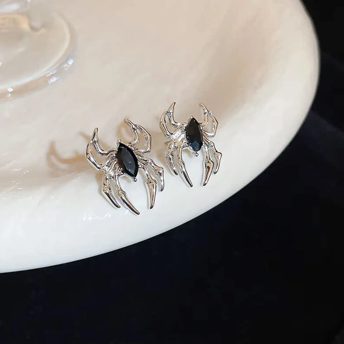 Punk Stainless Steel Spiders Stud Earrings Black Earrings for Men and Women Vintage Hip Hop Rock Piercing Ear Jewelry image 4