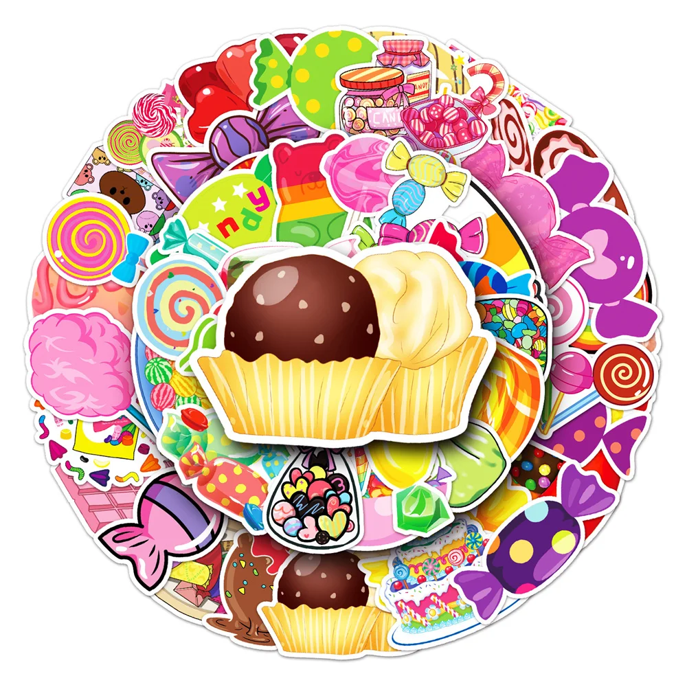 50pcs Cartooon Bonbon Candy Lollipop Sticker For Stationery Laptop Phone Guitar Scrapbooking Supplies Scrapbook Kids Stickers