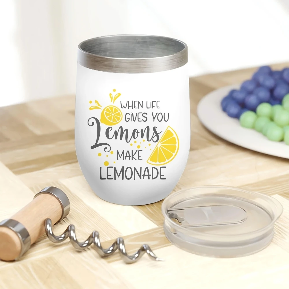 Make Lemonade Design Vacuum Flasks 12oz Insulated Wine Tumbler Vacuum Coffee Mug Egg Shape Thermos Cup