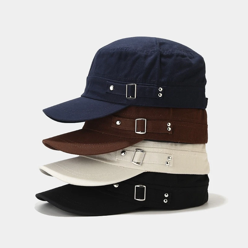Gorra Militar Unisex de Color Sólido con Parte Superior Plana, Ajustable, para Exteriores, Gorra de Pescador, Gorra de Cadete, Gorra del Ejército Retro, Gorra para Hombre y Mujer