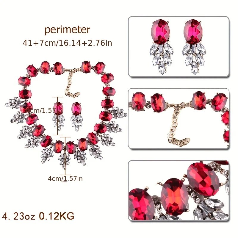 Vedawas 3pcs/set Geometric Rhinestones Necklace earring set,Shiny luxurious wedding party women accessories set