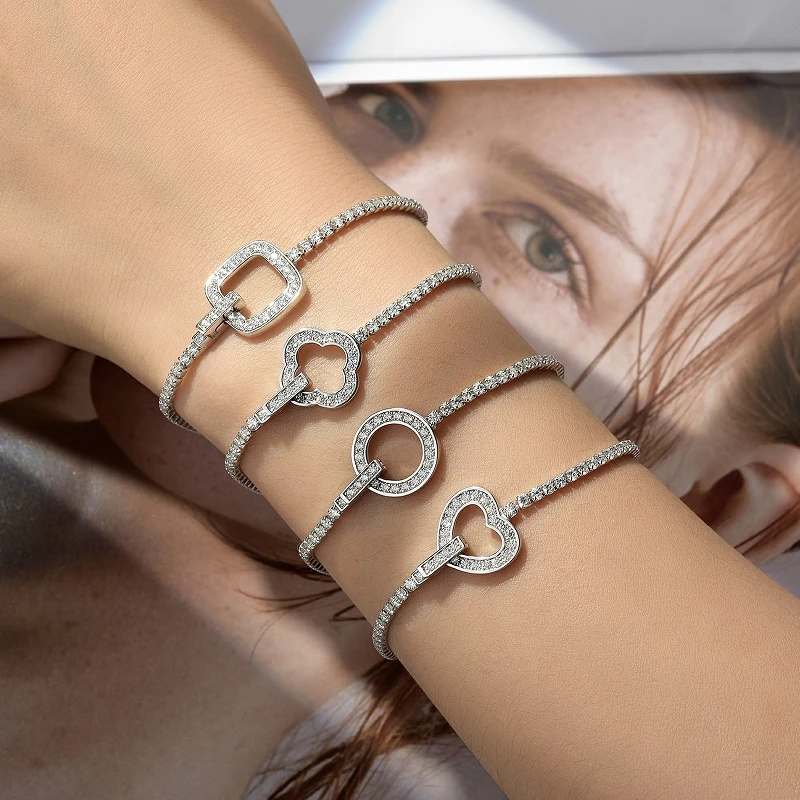 European and American Fashion S925 Pure Silver Moissanite Tennis Chain D Color 2mm Silver Plated 18K Gold Bracelet with Advanced