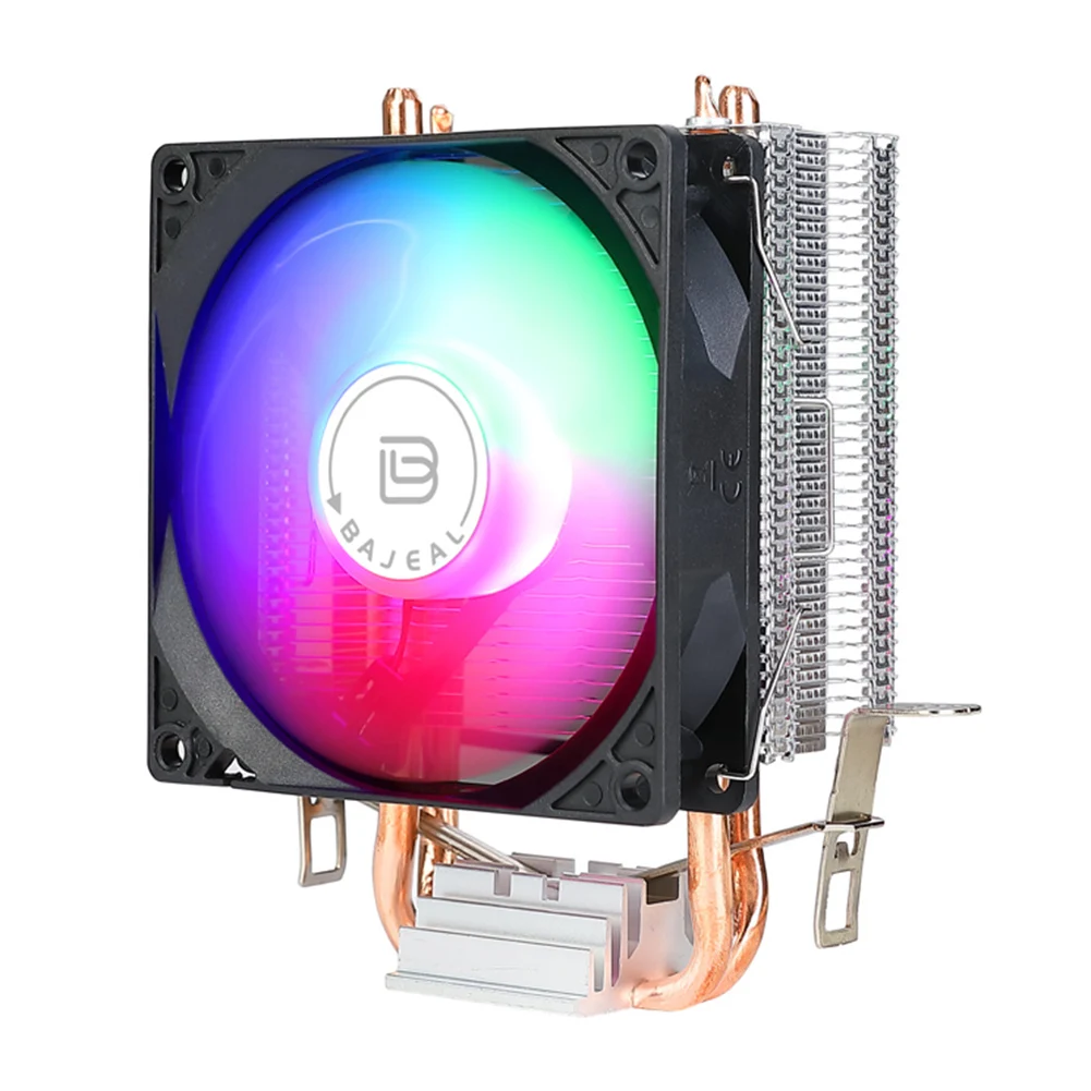 90mm CPU Air Cooler with 2 Heat Pipes Quiet Rainbow RGB Cooling Fan CPU Cooling Fan for Intel 1150/1151/1155/1156/1200 AMD AM2