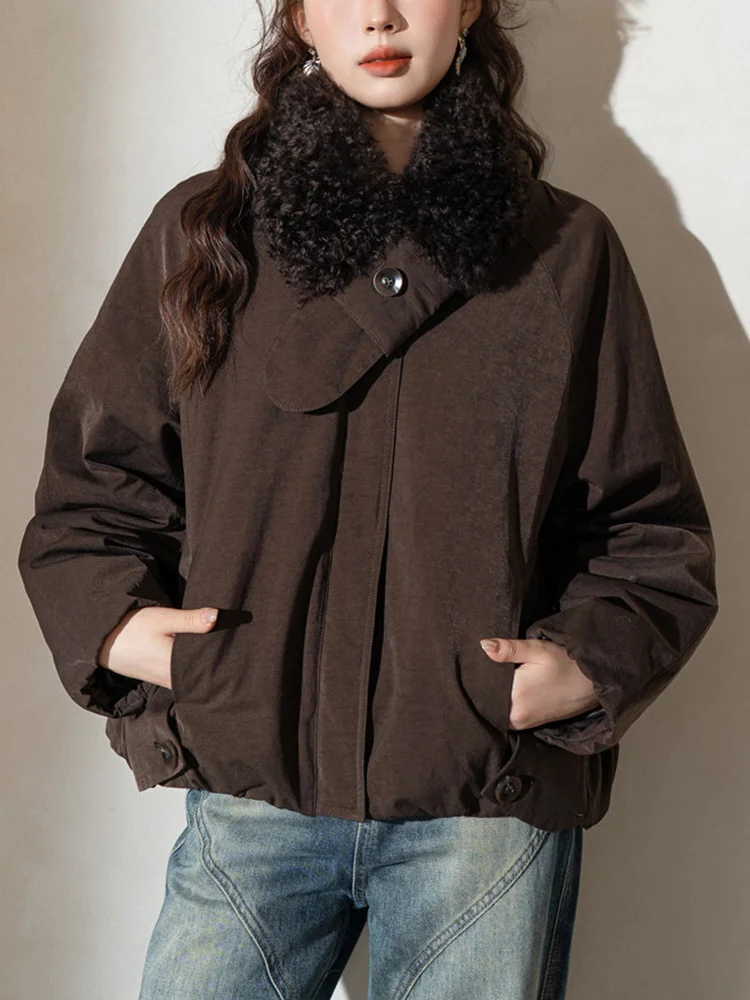 2026 Autumn Winter Warm Women Natural Real Lamb Sheep Fur Collar Goose Down Jacket Outwear Luxury Female Puffer Coat