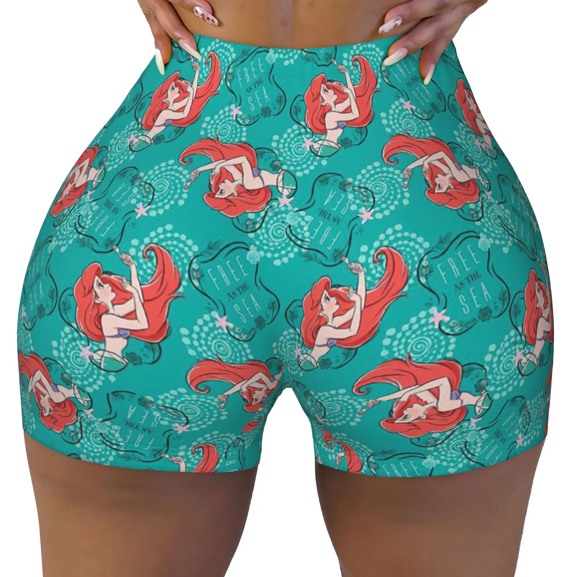 Custom Littles Anime Mermaides Workout Shorts Women Fish Manga Gym Running Biker Yoga Shorts