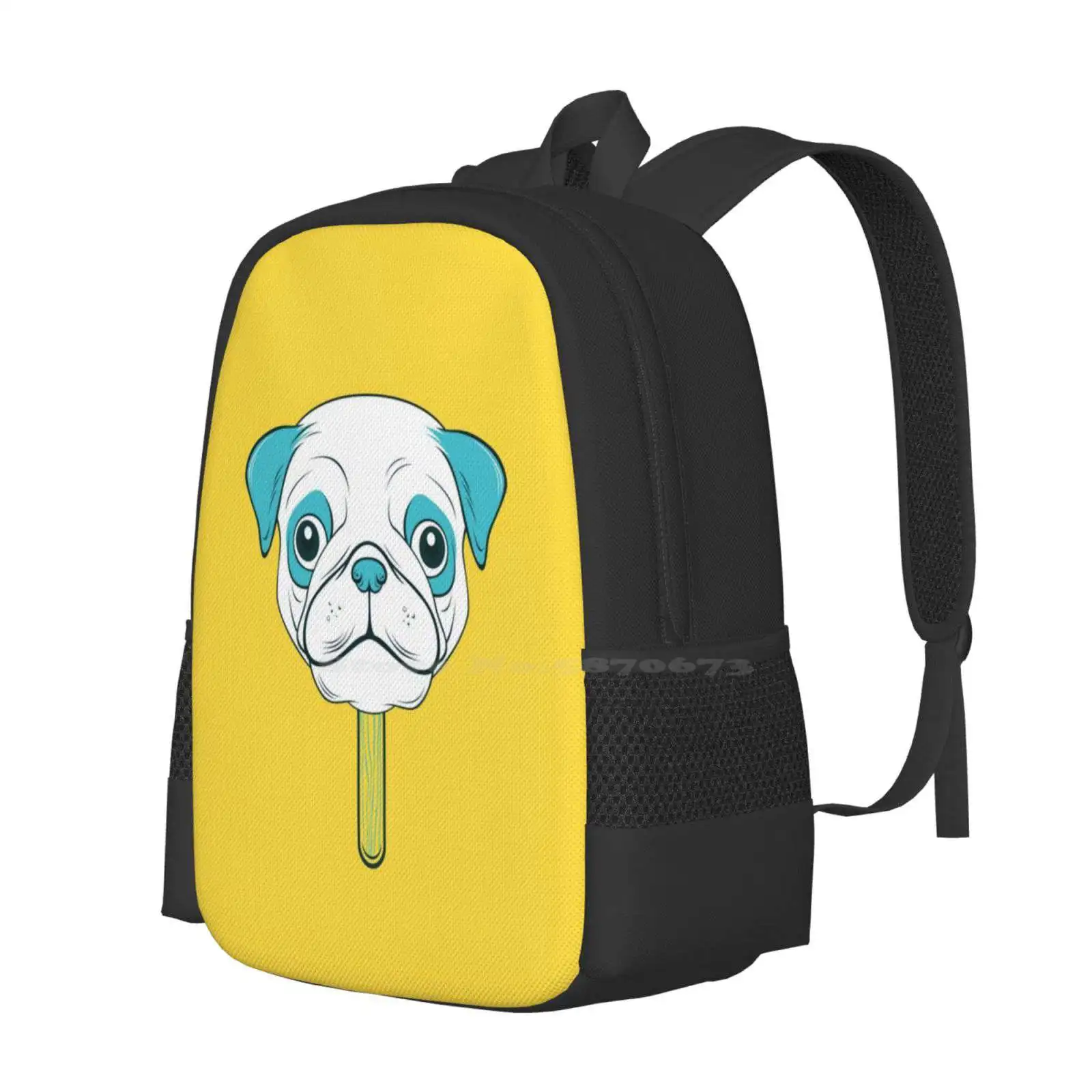 Mochila para estudante universitário adolescente, sacos de design padrão, coisas estranhas fofas Art Vector, Design gráfico, Pugs Design, estudante universitário