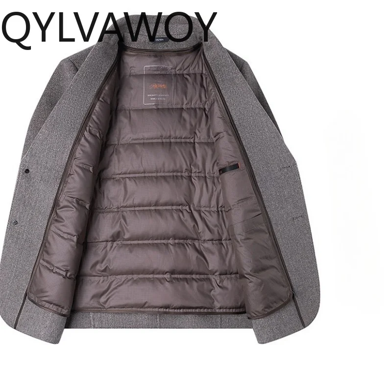 QYLVAWOY 71.3% Wool Men Jacket Detachable 90% Duck Down Lining Clothes for Man Jackets Business casual Coat High quality 선풍기 조끼