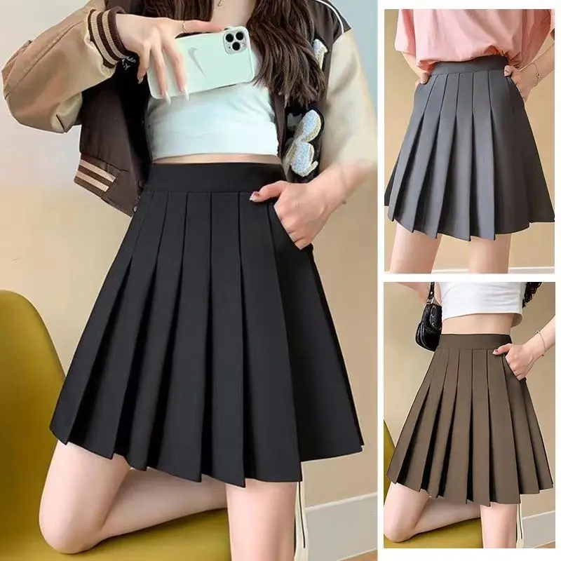 Spring Summer Korean Elegant A-Line Black Pleated Skirt Women Sexy Kawaii High Waist Short Mini Skirt School Uniform Girl