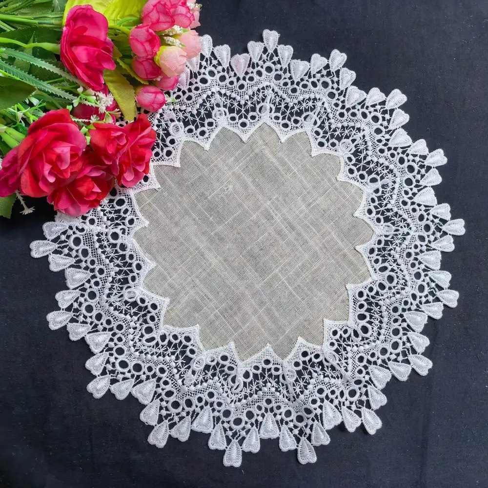 Decorative White Lace Placemat Floral Embroidery Fabric Table Mat Heat Insulation Dining Room Tableware Decor