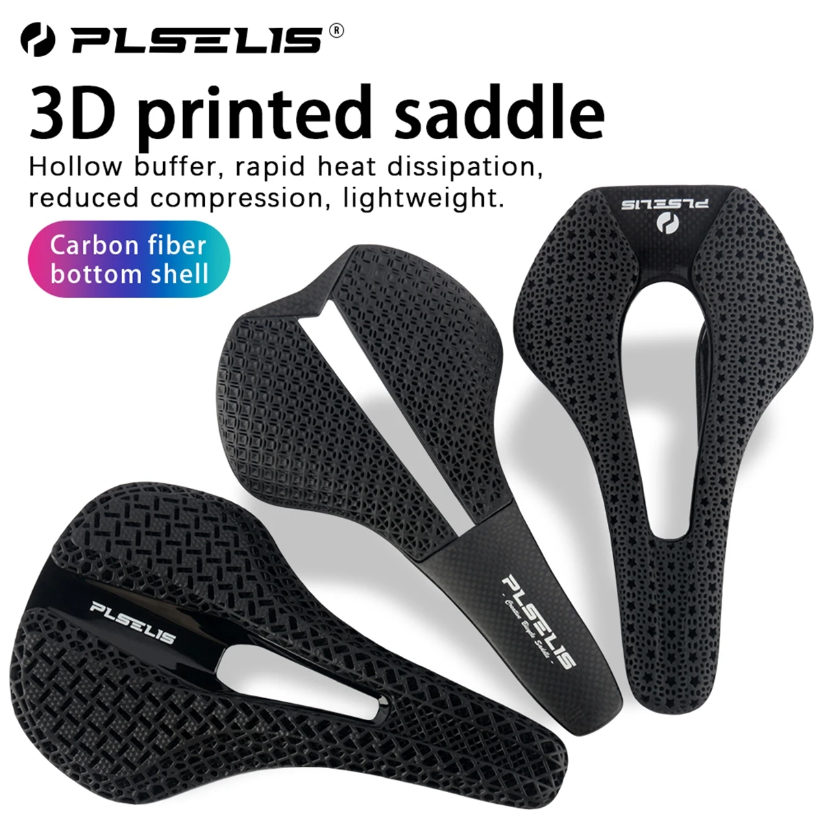 PLSELIS 3D Printed Bicycle Saddle Ultralight Carbon Fiber Saddle Road Bike Cushion Moutain Bike 3D Seat MTB Cycling Parts