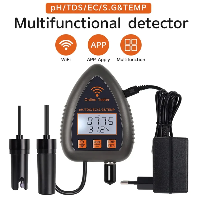 AEF7-Tuya Wifi 5In1 Water Quality Tester Online Monitor TDS S.G Salinity Temperature Test Meter Pool PH Meter EU Plug