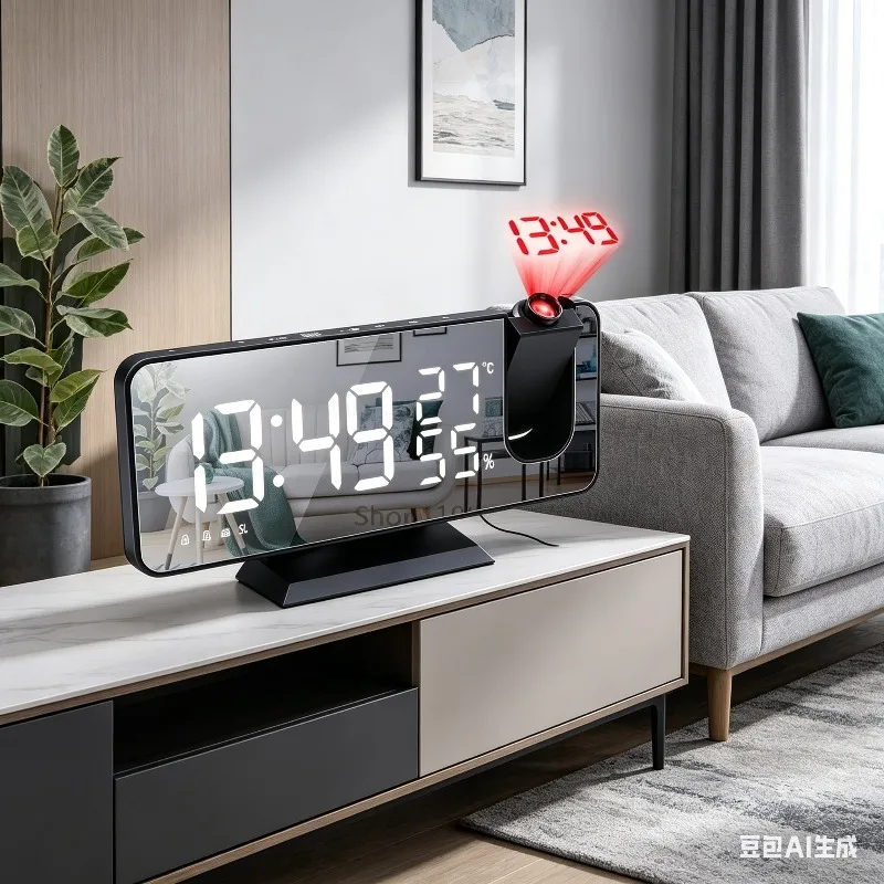 Radio LED Smart Digital Alarm Table Clock Electronic Desktop Watch USB Wakeup 180° Time Projector Snooze Function