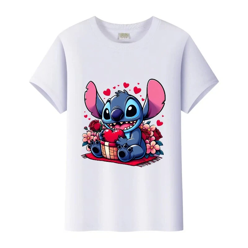 

Disney Stitch Graphics Couple Blouses Boy Girl T-Shirt Summer Tops Men Short Sleeves Tshirt Woman Family Kids Tees Cheap Clothes