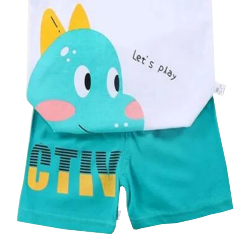 مجموعة ملابس من قطعتين للفتيان والفتيات ، سترة وشورت ، تنين كرتوني ، بدلة رياضية قطنية للأطفال ، رياضة ، ملابس غير رسمية ، بدلة من عمر 1 إلى 6 سنوات ، الصيف