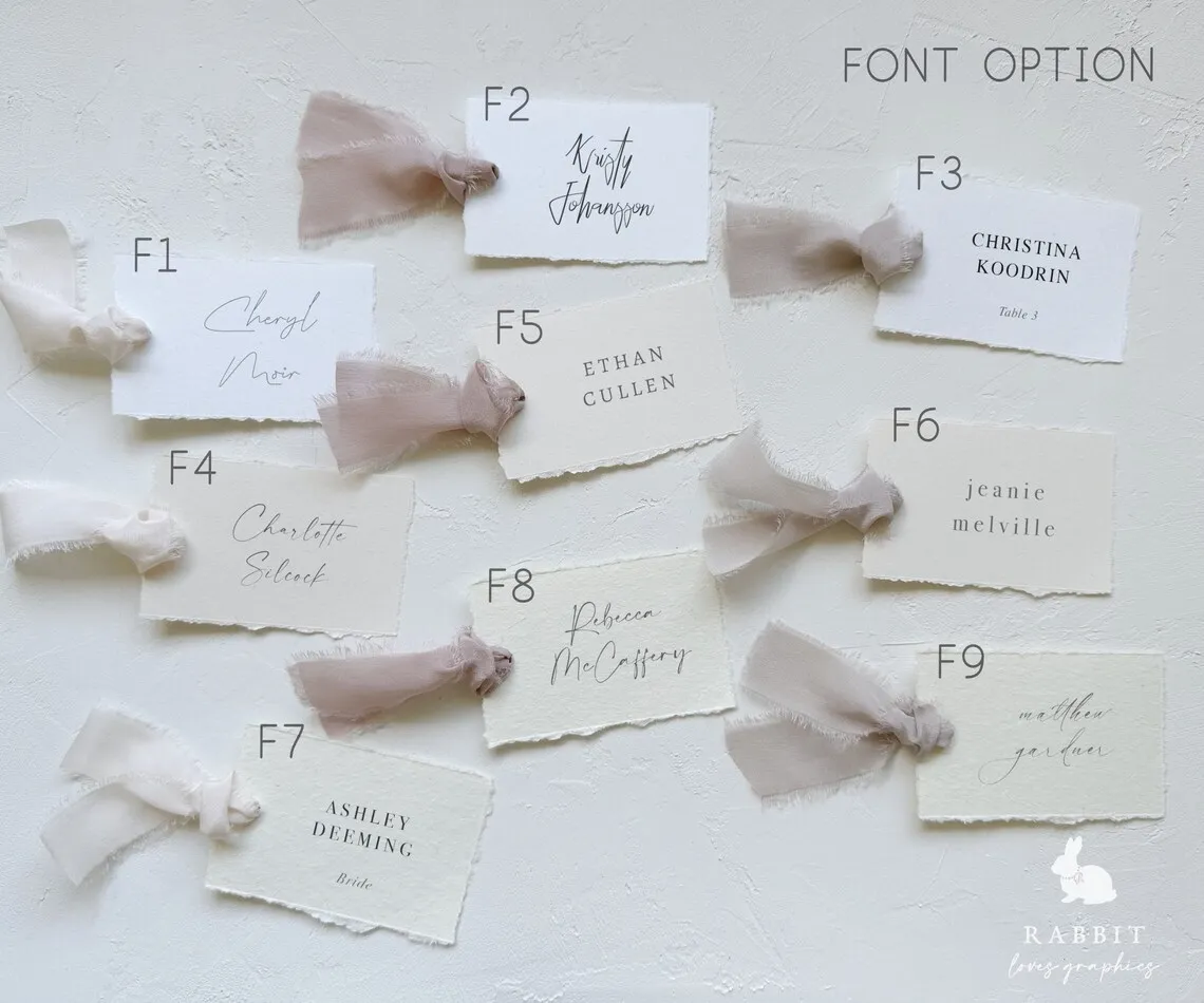 Wedding Place Card with Silk Ribbon | Hand Torn edge or Straight Edge [M20004]