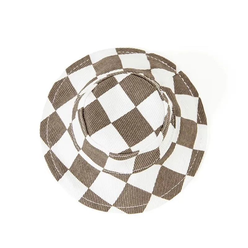 

Fashion Dog Cat Outdoor Wear Sun Hat Checkerboard Pattern Pet Bucket Hat Baseball Hat