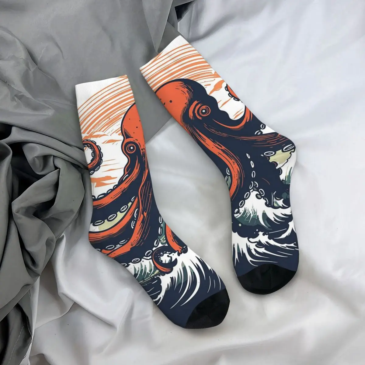 

All Seasons Crew Stockings Ukiyoe Style Ocean Wave Octopus Art Socks Crazy Hip Hop Long Socks for Unisex Valentine's Day Gifts
